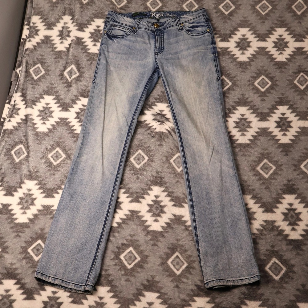 Rock 47 by Wrangler Ultra Low Rise Straight Jeans (31") 7x34 Light Wash WHX74CS